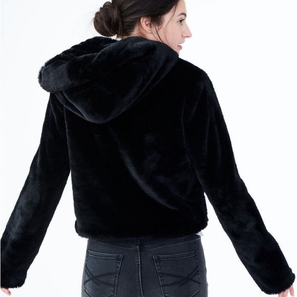Aeropostale Faux Fur Jacket Black Women’s Sz M Pockets Hood - Picture 3 of 12